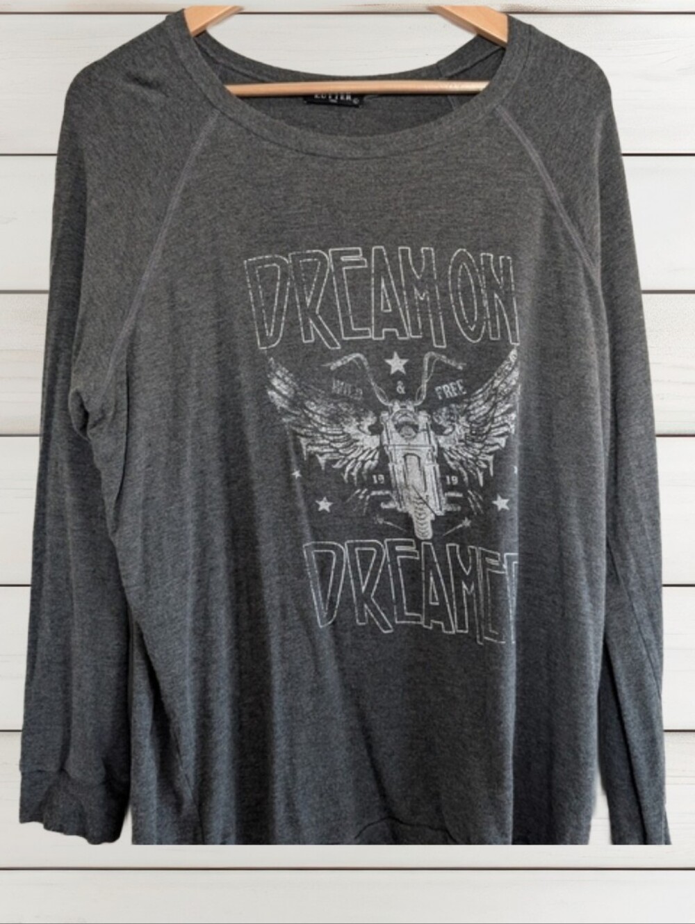 Zutter Dream On Dreamer Graphic Tee Size Large Gray Motorcycle Long Sleeve Shirt